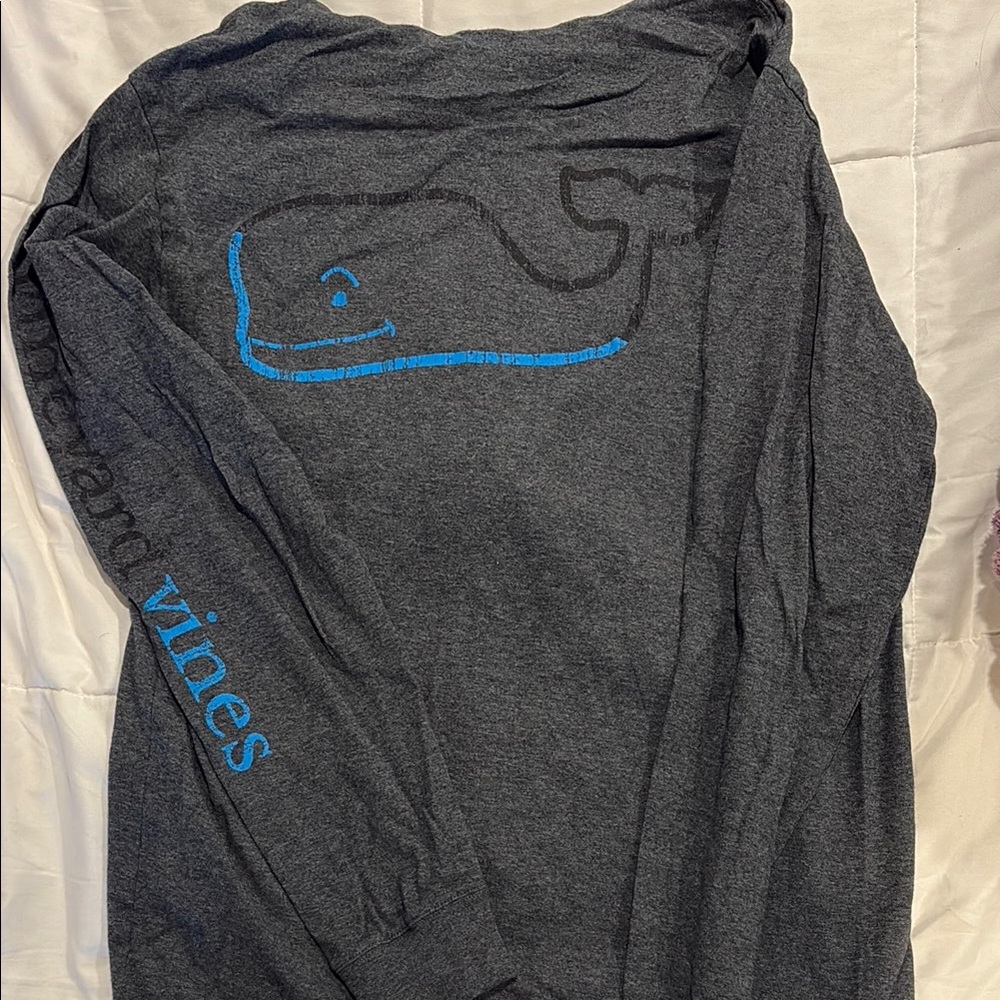Vineyard Vines Gray Long Sleeve Shirt with Blue Whale
